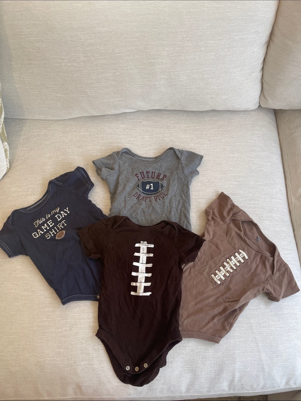 4-Pack Baby Football Onesies - Navy, Gray, Brown, Chocolate